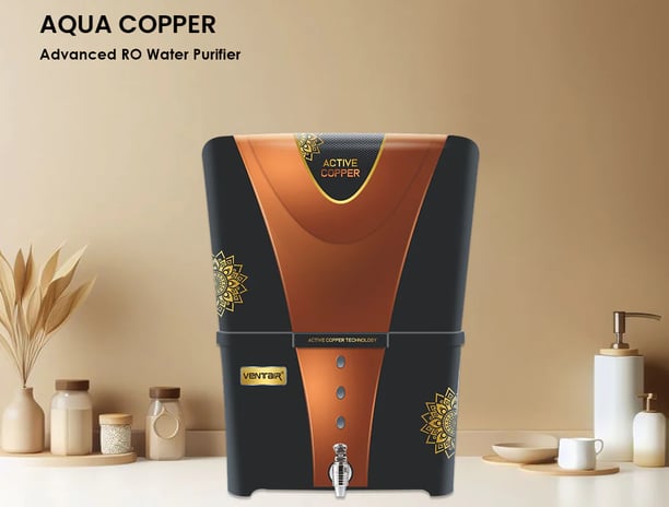 a water purifier with a brown and black color scheme