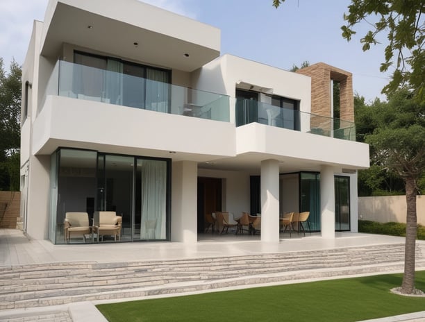 A construction site is visible with scaffolding along the side of a building. A yellow portable toilet stands on one side, featuring a sign with contact information. The construction area shows some building materials and a partially built structure, with a narrow view of windows from an adjacent building.