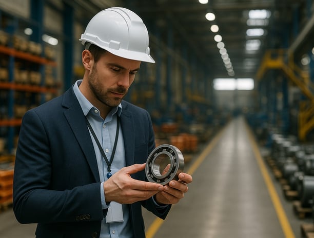 Leader inspecting parts made in Asia, helping him to boost performance