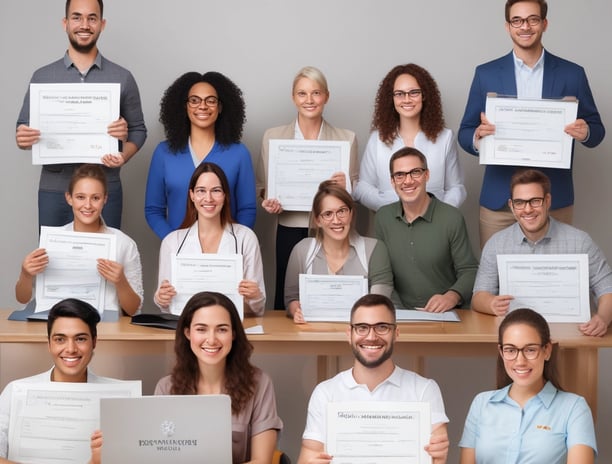 a group of people sitting around a table with a laptop