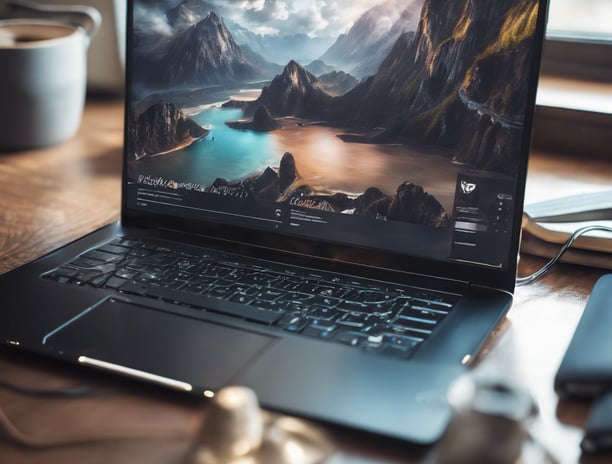 a laptop computer sitting on top of a wooden table