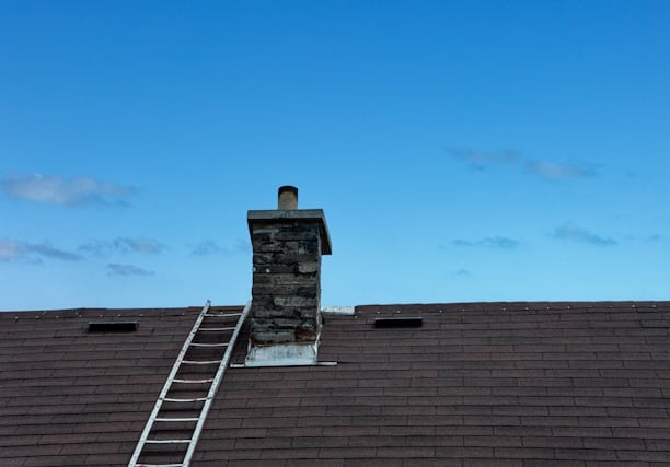 masons ladder to make chimney repairs