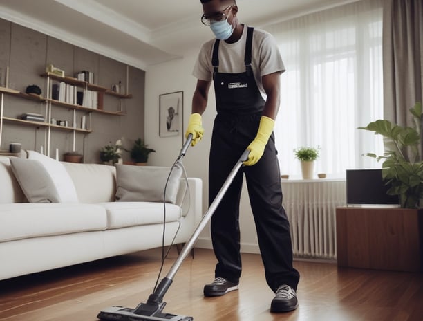 A tiled floor with visible dirt and cleaning solution being cleaned by a circular floor cleaning machine. The tiles are light brown with noticeable dirt in the grout lines. The cleaning machine has a blue and black circular head connected to a metal handle and hose.