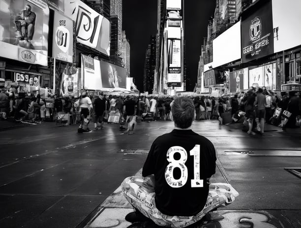 a man sitting on a stone step looking at his cell phone