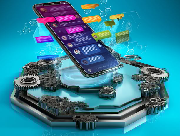 a smartphone phone with a phone screen displaying a messages for AI Consulting