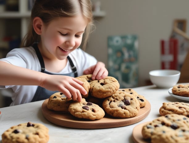 A batch of freshly baked cookies is cooling on a metal rack, sprinkled with a generous dusting of powdered sugar. The cookies have a rich, dark color, suggesting they might be chocolate-flavored or similar.