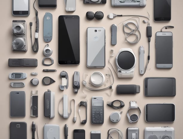 An array of vintage mobile phones, each with a small monochrome screen and physical keypad, is arranged in a pattern. The phones are displayed in multiple colors including red, blue, yellow, and gray, showcasing a nostalgic design typical of early mobile devices.