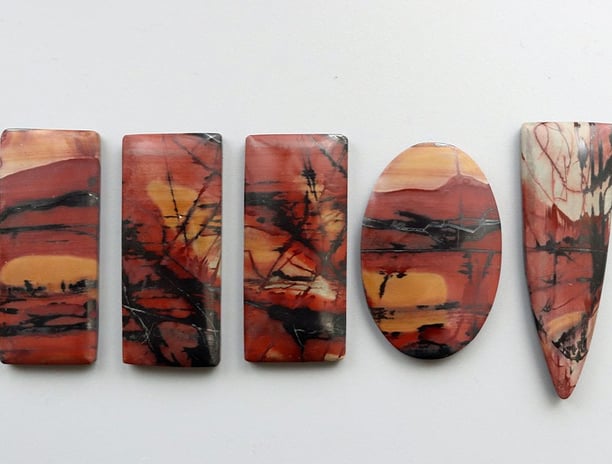 5 indian paint stone cabochons with bright colours hand cut and used in jewellery