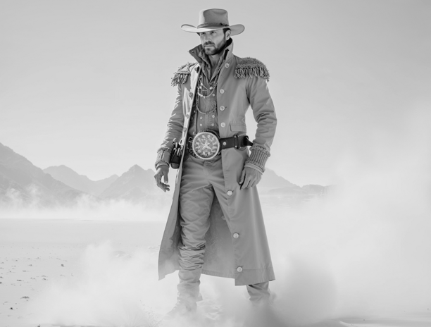 a man in a cowboy hat and a long coat