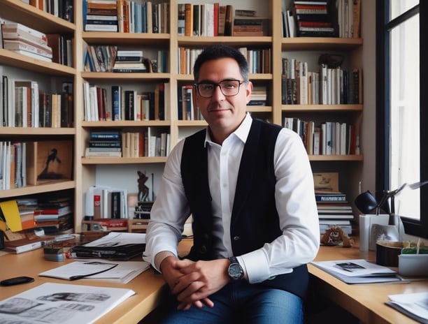 Una hombre de 40 años trabajando en su empresa, que es una gestoria