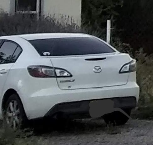 a white car parked on a gravel road