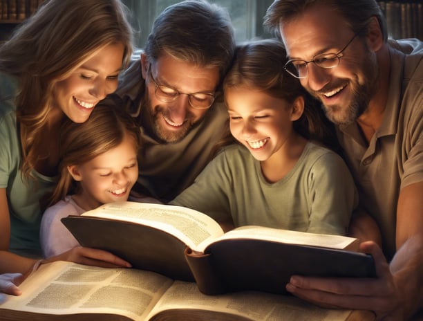 boy reading Holy Bible while lying on bed