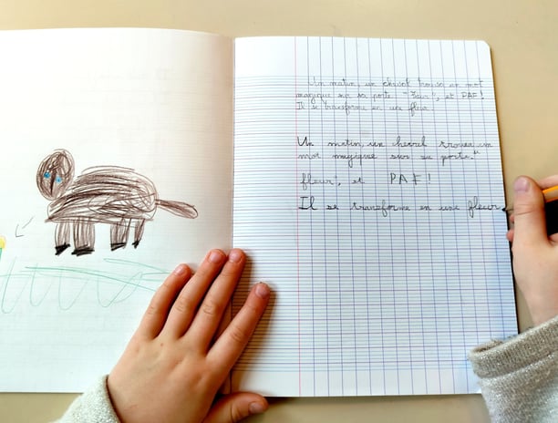 Histoire inventée par une enfant lors d'une animation d'ateliers d'écriture avec Mily's Writing