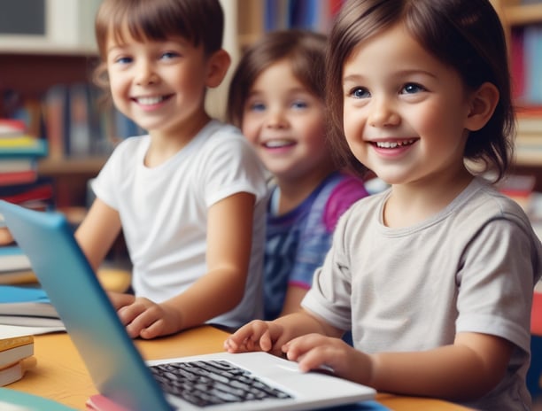 Colorful, decorative letters spelling 'Learning' are arranged across a bright yellow background. Each letter has a different pattern, including stripes, polka dots, flowers, and stars.