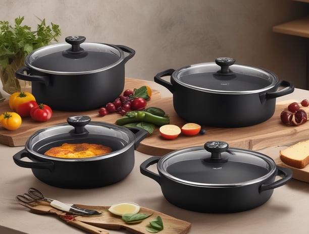 cuisine batterie de marmites faitouts sur une table