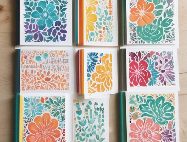 Various craft materials are arranged, including lace fabric, doilies, pastel paper cards, aged text paper squares, and floral cutouts. The lace and doilies display intricate patterns, the paper is pale and weathered, and the floral designs feature vibrant colors against a soft backdrop.