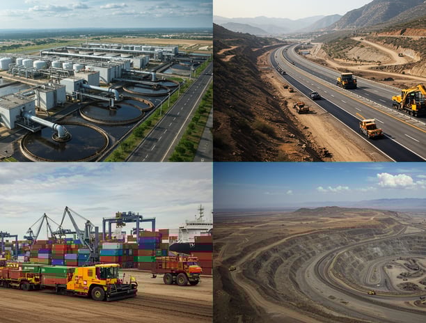 a large amount of trucks are parked in a large area
