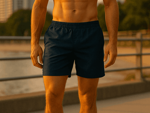 a man in a navy Aolesy gym standing before a beach
