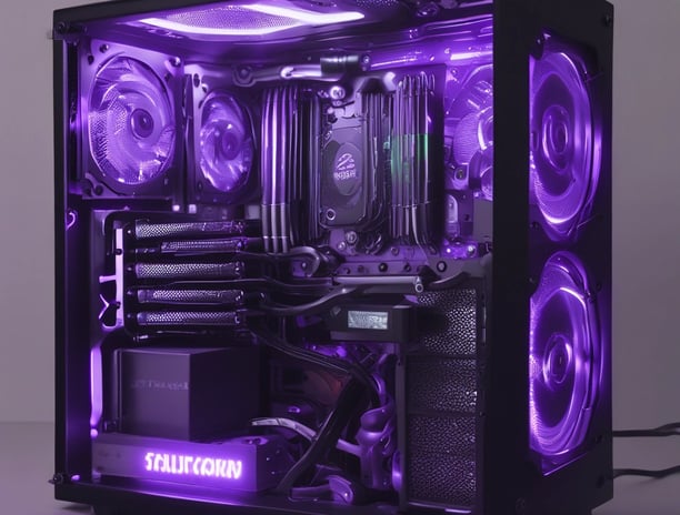 una pc gamer con luces led moradas