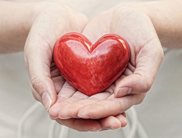 a person holding a red heart shaped object
