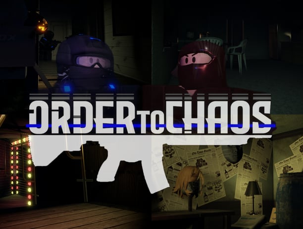 Order To Chaos – A dark Roblox game for sale by Vistro with a moody map and robotic scenes.