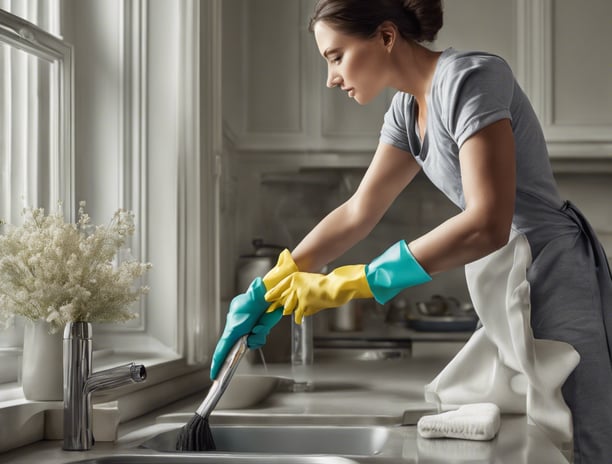 man cleaning white building