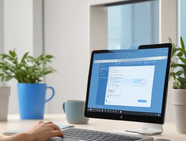 A person holding a smartphone in their hand, capturing a photograph of a laptop screen. The laptop displays a webpage with various social media content and images. The smartphone screen shows the camera interface with the laptop screen content visible.