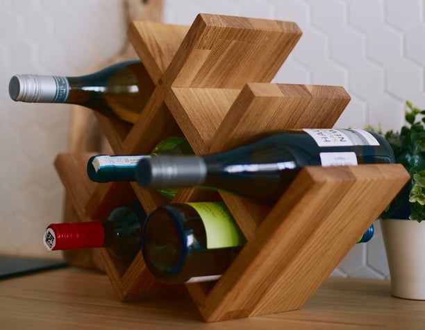 Rustic wooden wine rack handcrafted in Portugal