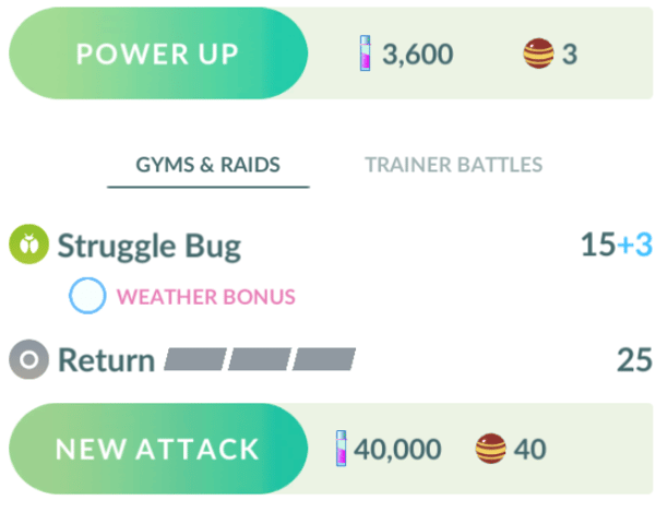 The cheaper cost of a Purified Pokemon, and its charged move Return.