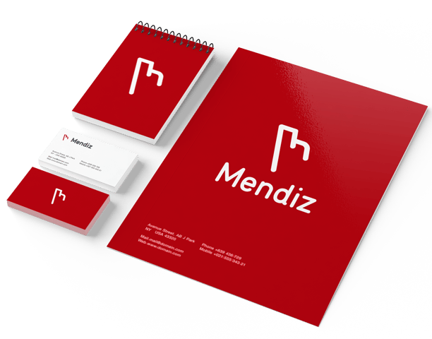 a business card with a red and white business card