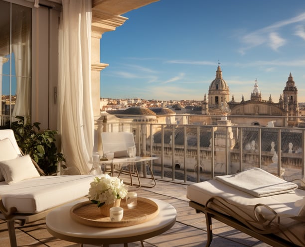 a balcony with a view of a city in Spain