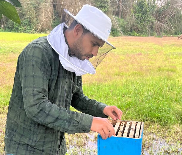 beekeeper from Nilgiris forest background green and yellow
