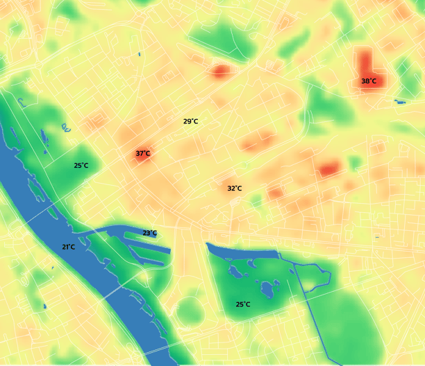 Mapa miejskiej wyspy ciepła Warszawa