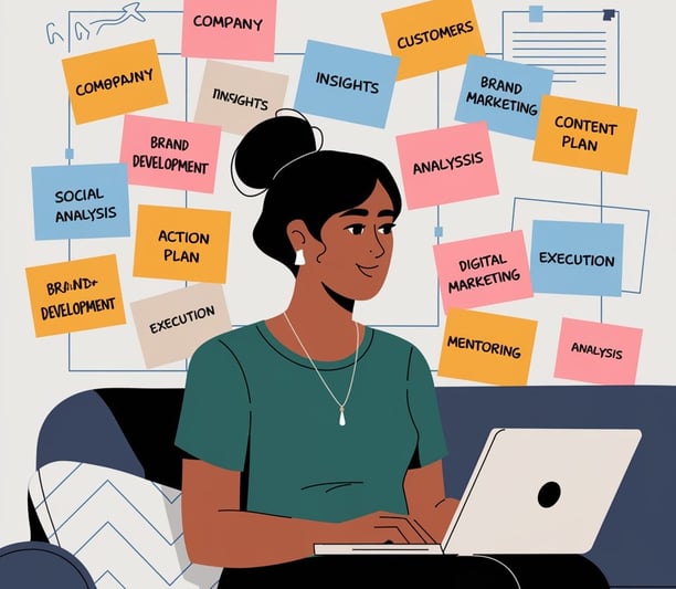 Illustration of a woman sitting working 
