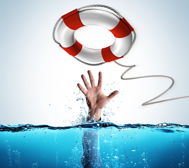 Photo of hand in deep water reaching for lifesaver to symbolize how supplemental and disability insurance can be a lifesaver.