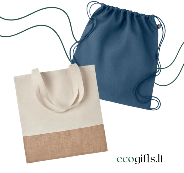 Ekologiški maišeliai, krepšiai, kuprinės, kompiuterio dėklai su įmonės atributika | ecogifts.lt