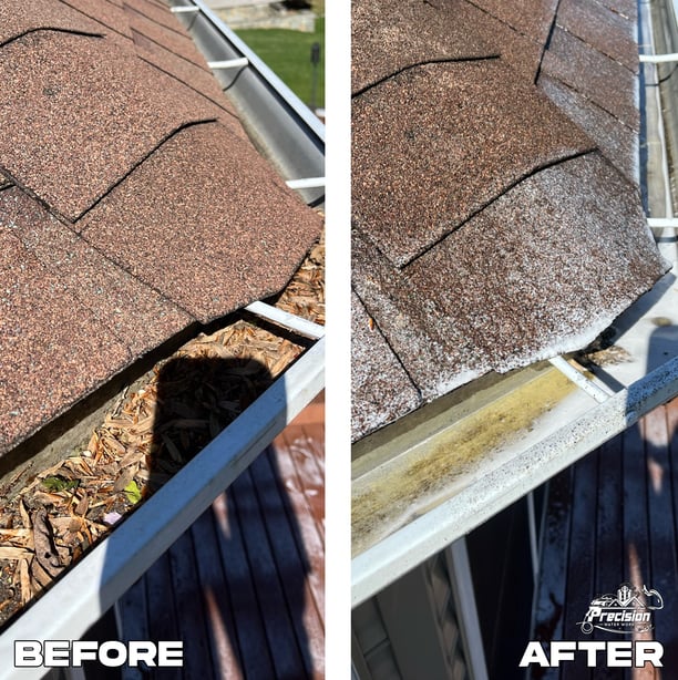 Gutter cleaning before and after