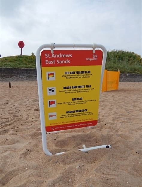 Beach sign showing the differnt types of flags used by lifeguards