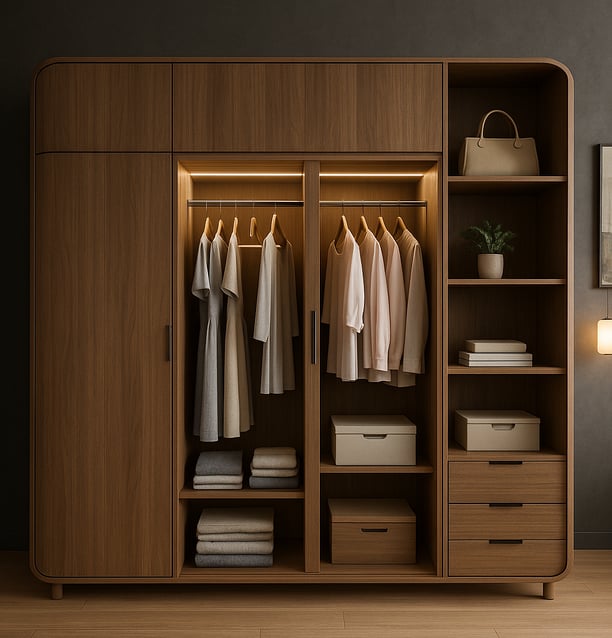 Armoire Modulaire Moderne en Bois avec Éclairage LED Intégré