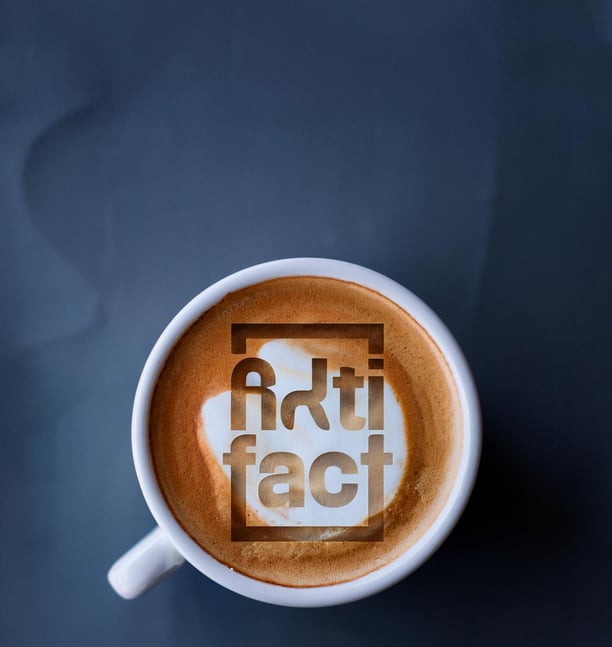 a cup of coffee with a square frame on the bottom