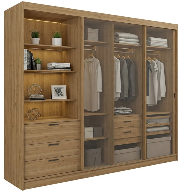 modèle 3D réaliste grande armoire moderne en bois avec une combinaison de portes coulissantes