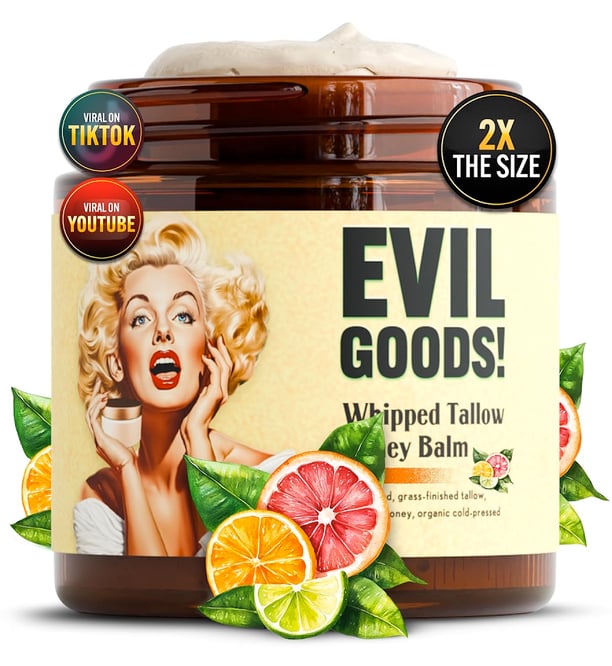 a jar of evil goodies with a woman's face and a bottle of