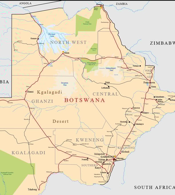 a map of the country of botswana