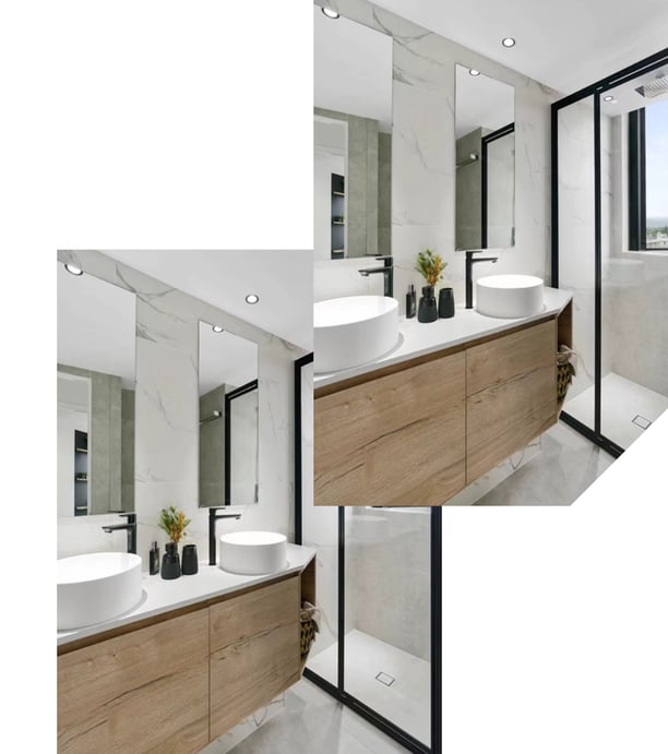 Un baño con materiales de serie sincronizada super moderno