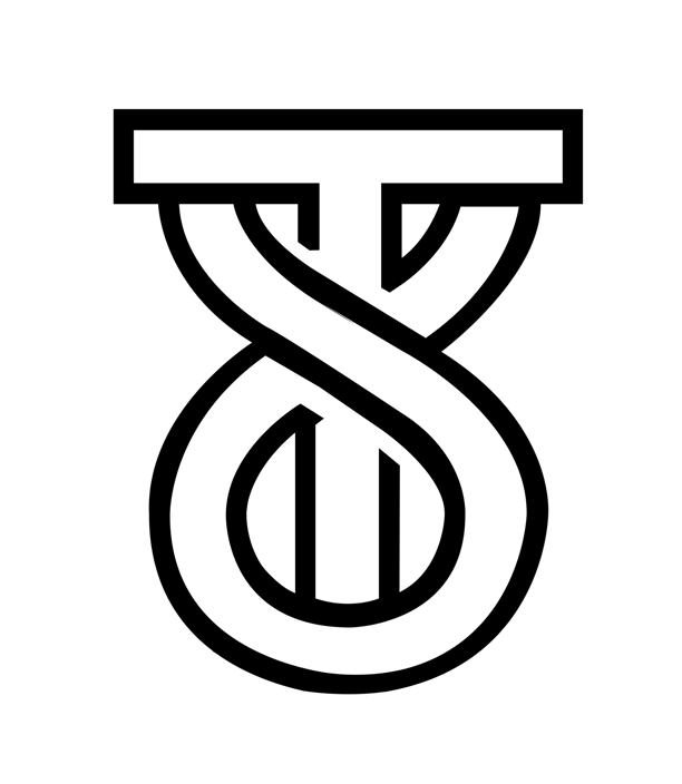 a black and white logo with a snake in the middle