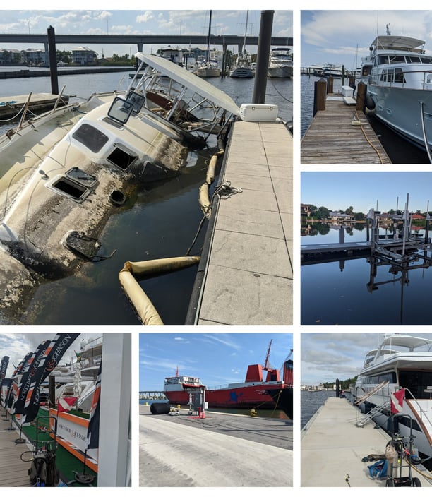 a collage of photos of a boat in the water