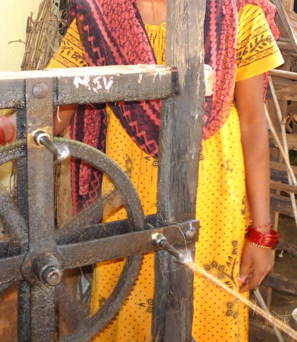 Rural Indian women holding coir rope made from Coir fibers, symbolizing the sustainablility