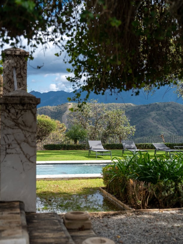 Beautiful pool surrounded by oak trees at Finca Santa Katerina