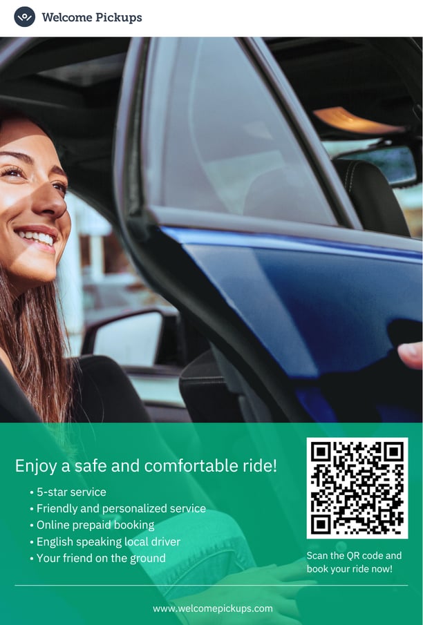 a woman in a car seatbelt with a qr code on it
