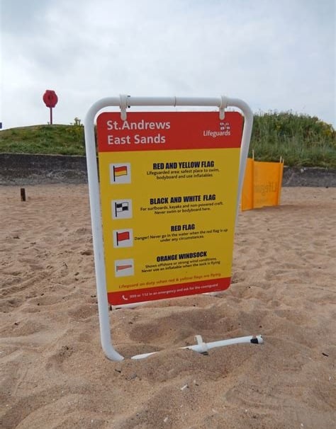Beach sign showing the differnt types of flags used by lifeguards